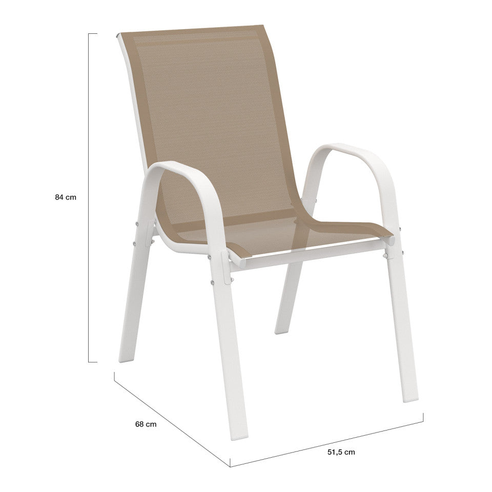 Ensemble repas Formentera 10 places en acier beige et verre trempé 240 cm