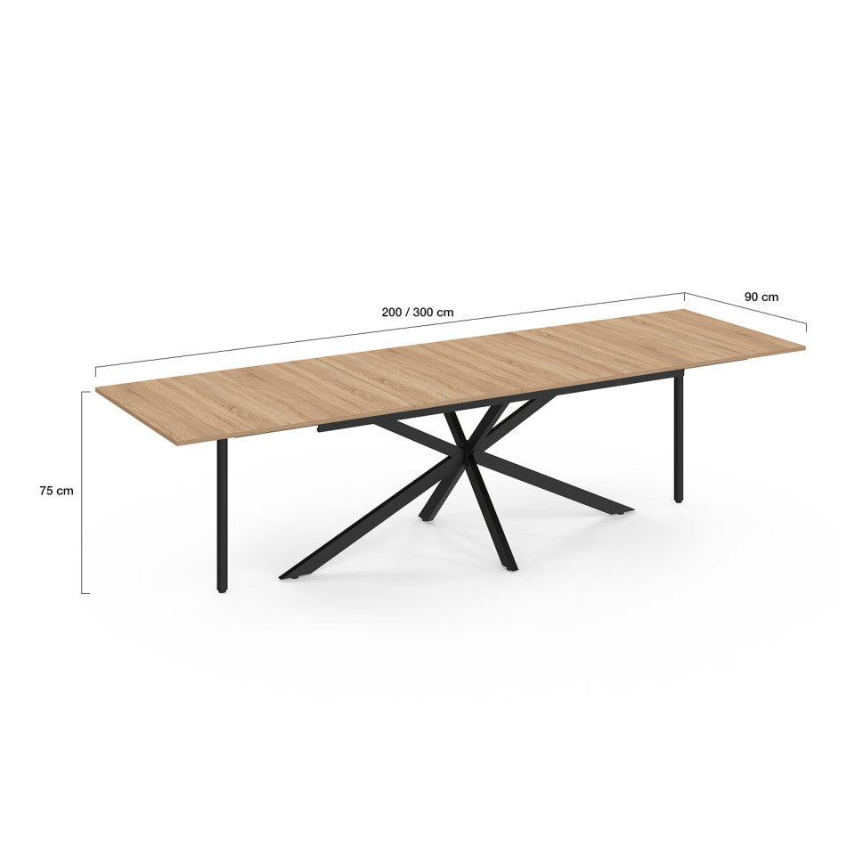 Table à manger extensible Spider 200-300cm bois et noir