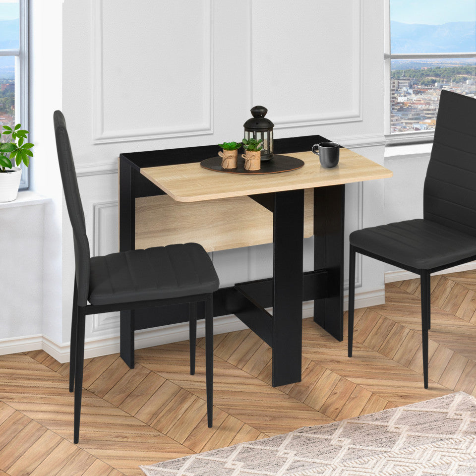 Table repas console pliable  plateau naturel et pieds noirs Edi