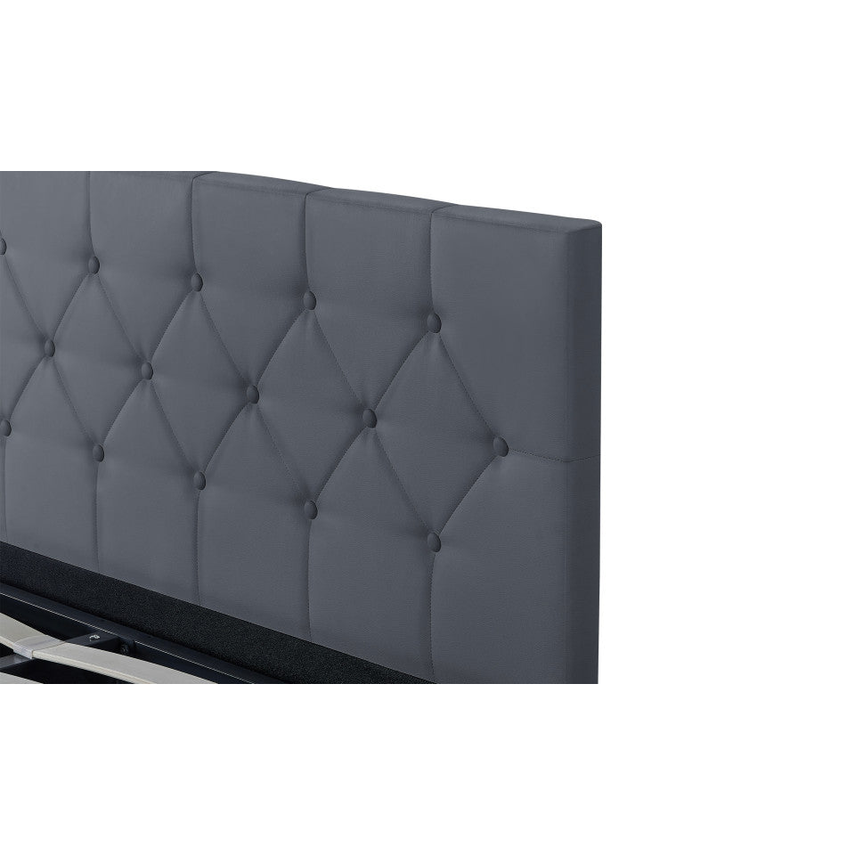 Lit coffre Hanna en PVC gris avec sommier 140x190cm
