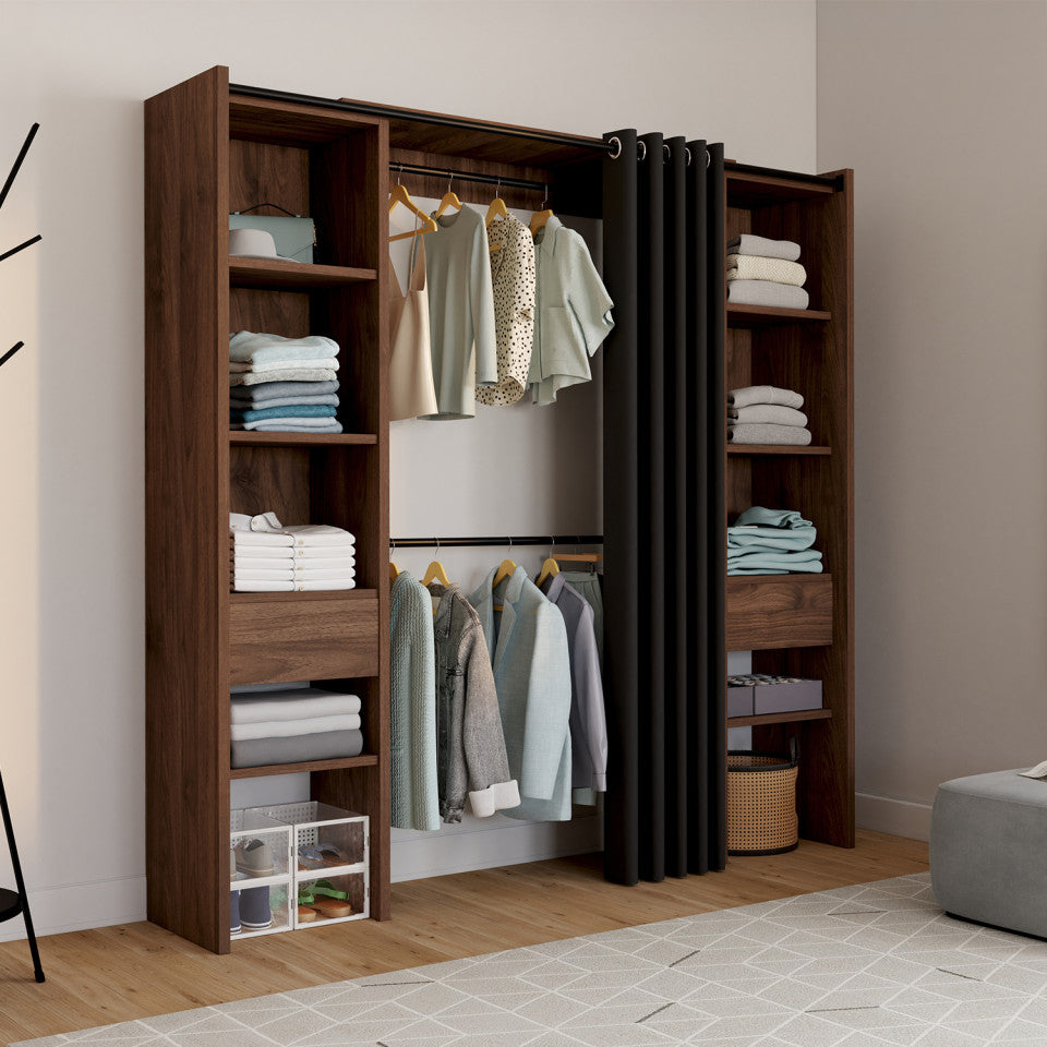 Dressing Justine extensible 120-180cm effet noyer double colonne
