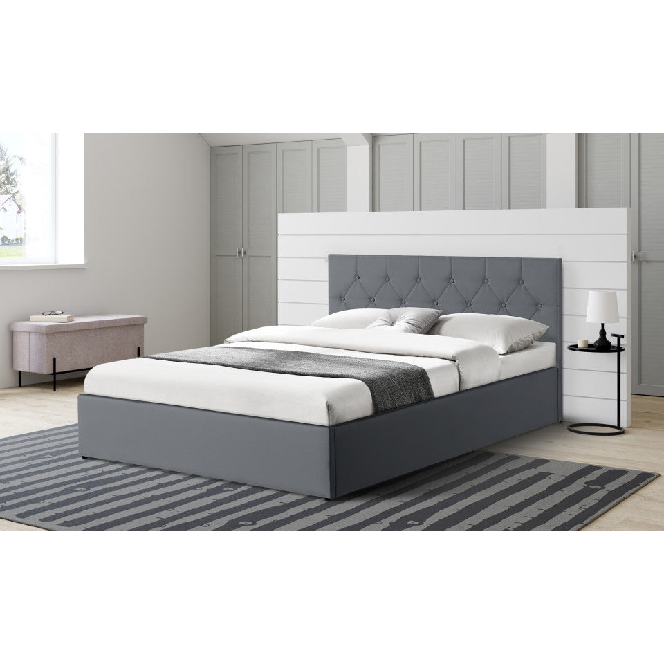 Lit coffre Hanna en PVC gris avec sommier 140x190cm