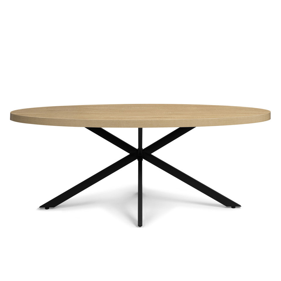 Table repas Céleste plateau ovale effet marbre 200cm et pieds croisés noirs