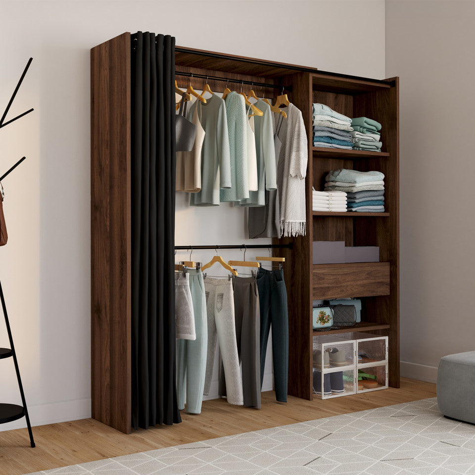 Dressing Aline extensible 120-170cm 1 colonne effet noyer