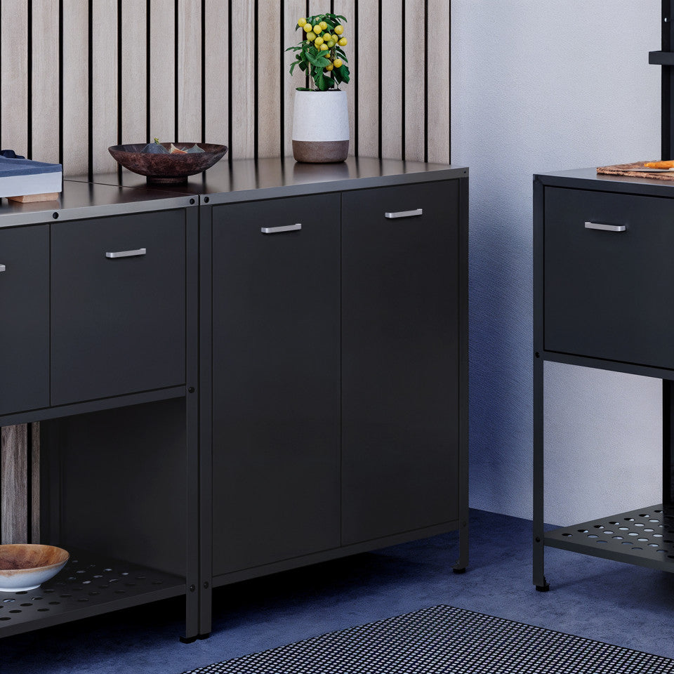 Meuble cuisine extérieure Alméria gris 2 portes + étagères