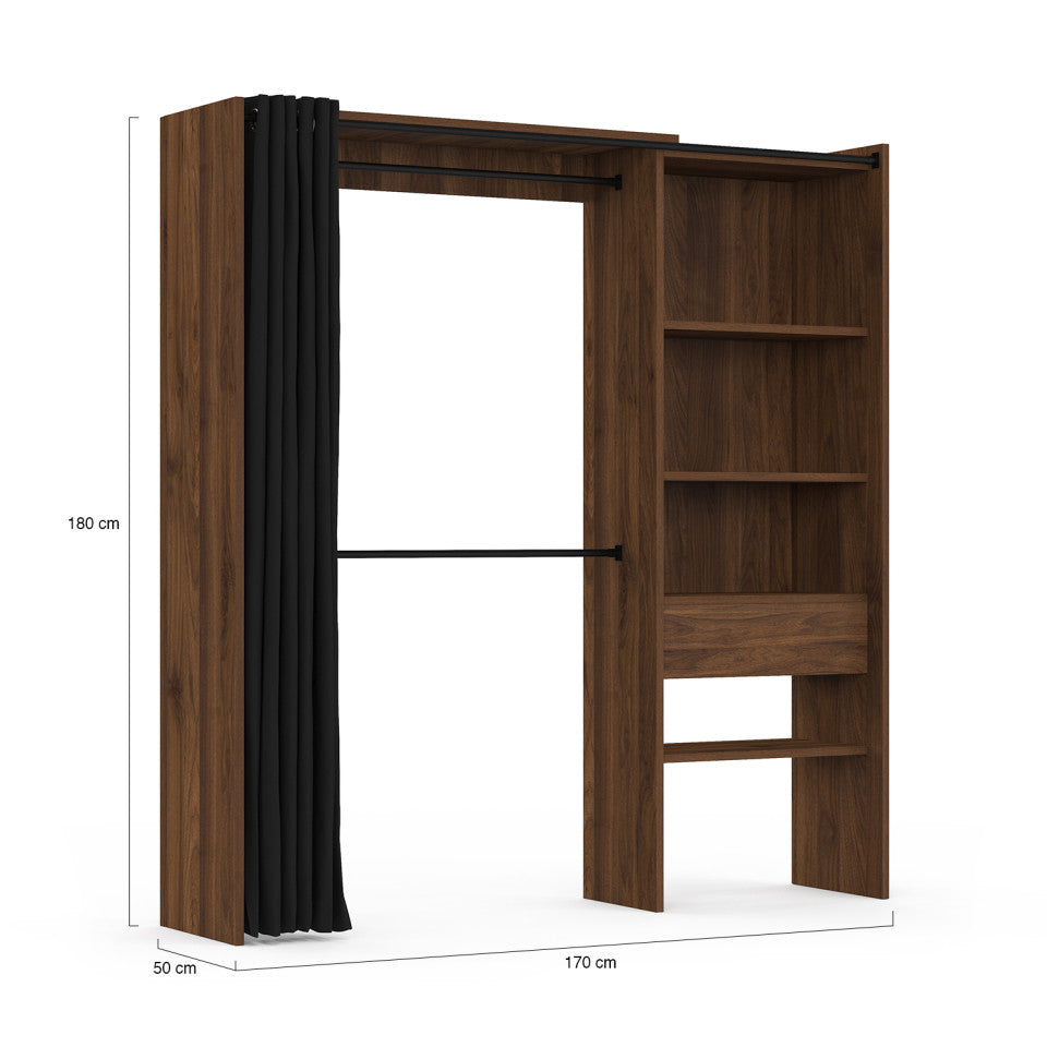 Dressing Aline extensible 120-170cm 1 colonne effet noyer
