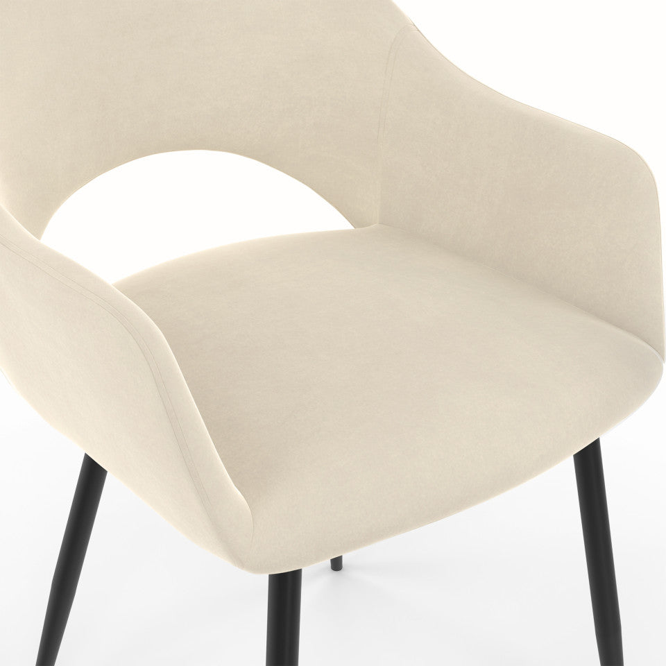 Chaises avec accoudoirs Rebecca en velours crème et pieds métal - lot de 2