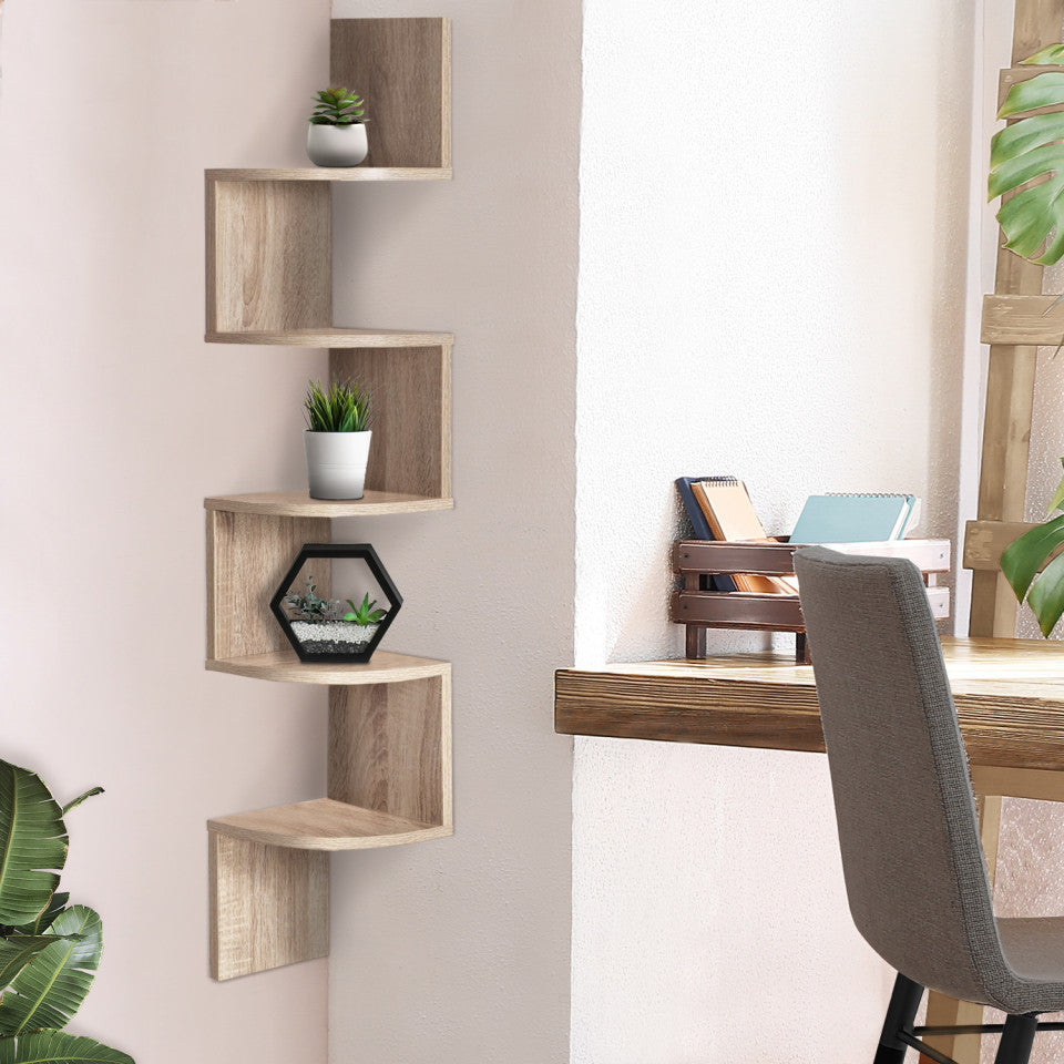 Etagère murale d'angle avec niches Hêtre  120cm