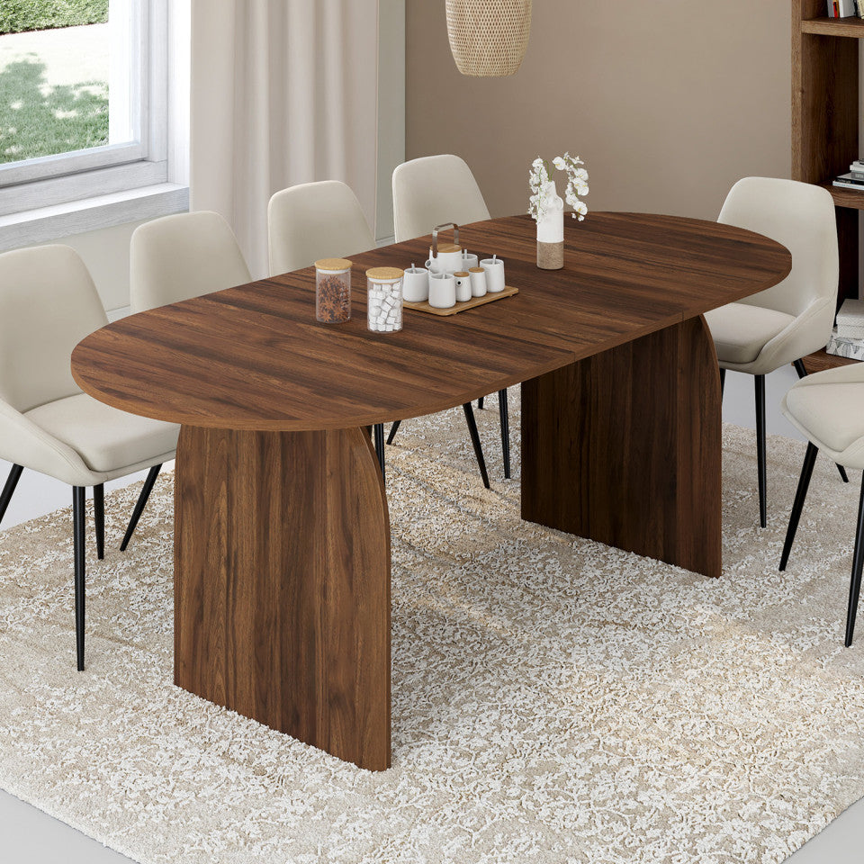 Table repas Japandi plateau extensible 160-200cm effet bois noyer