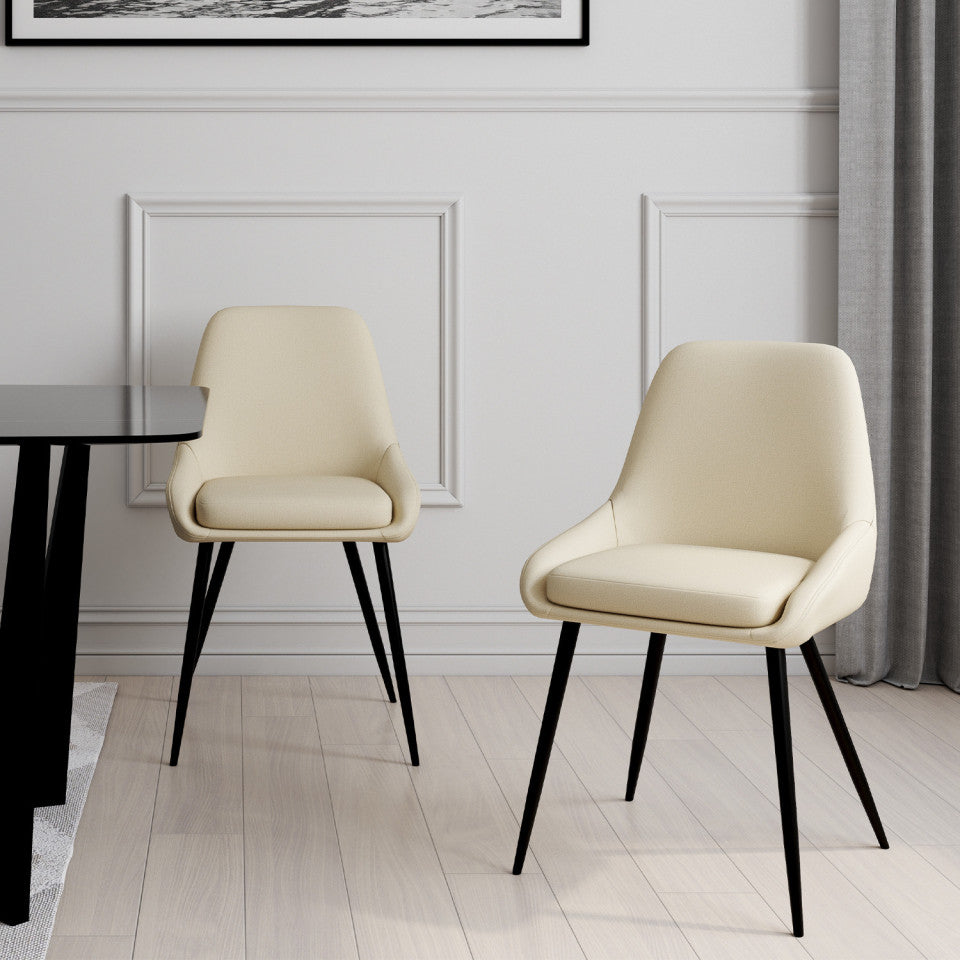 Chaises Ornella assise tissu beige et pieds métal noirs - lot de 2