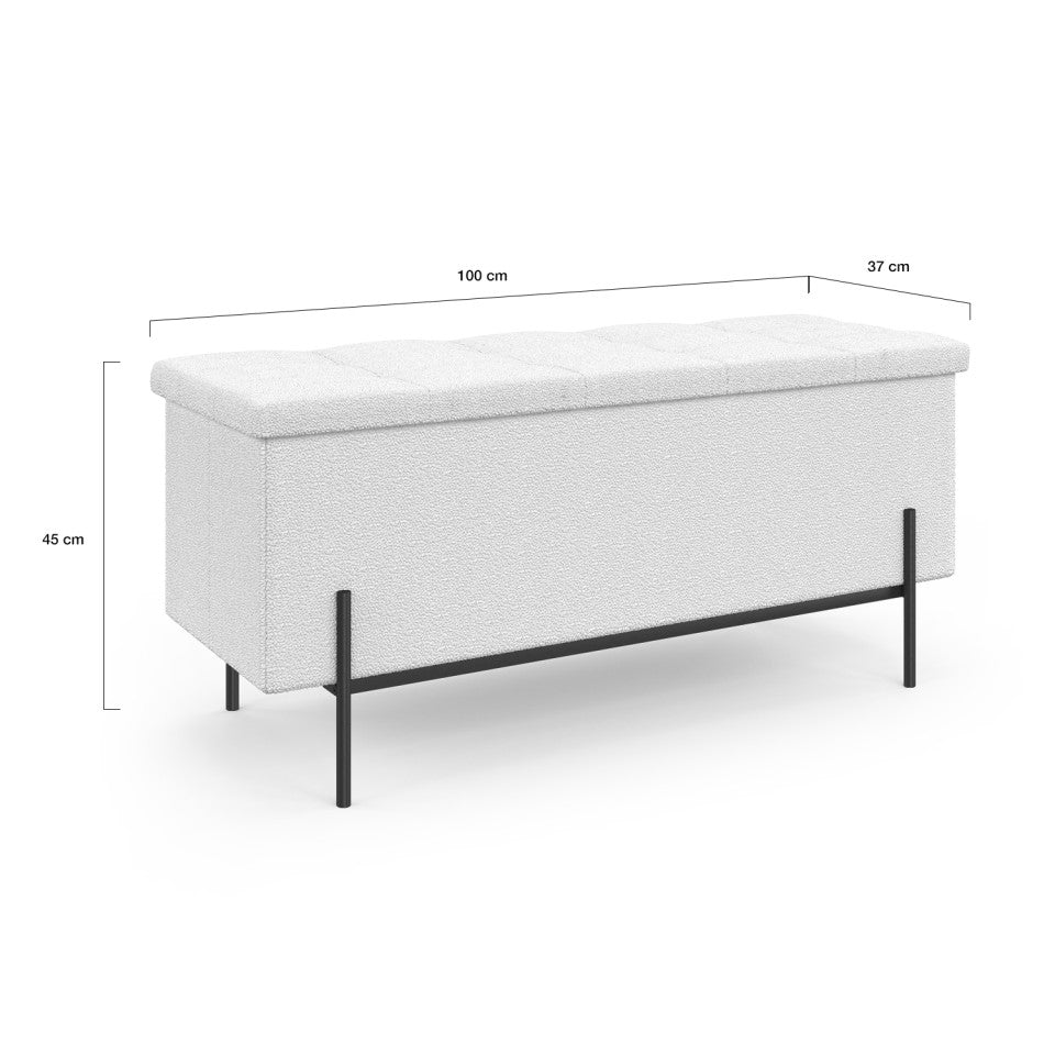 Banc coffre Loan en bouclette blanche et pieds noirs 76cm