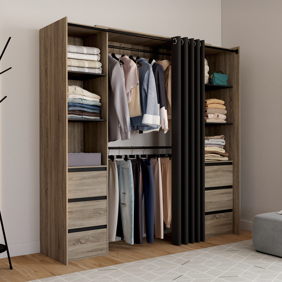 Dressing Justine extensible 120-180cm 6 tiroirs effet bois