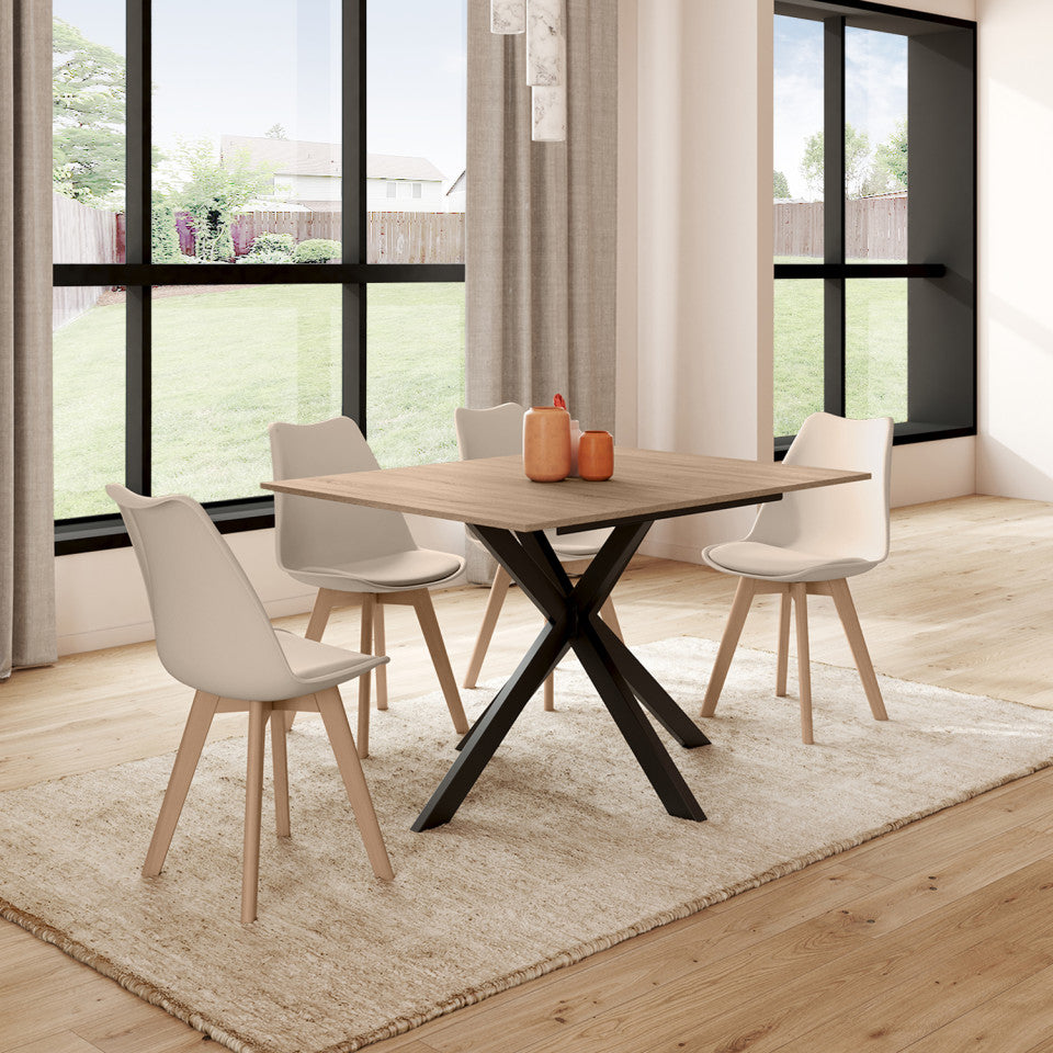 Table repas Spider plateau extensible 120-160cm et pieds croisés noirs
