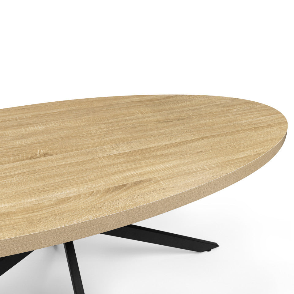 Table repas Céleste plateau ovale effet marbre 200cm et pieds croisés noirs