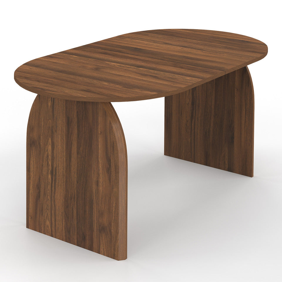Table repas Japandi plateau extensible 160-200cm effet bois noyer