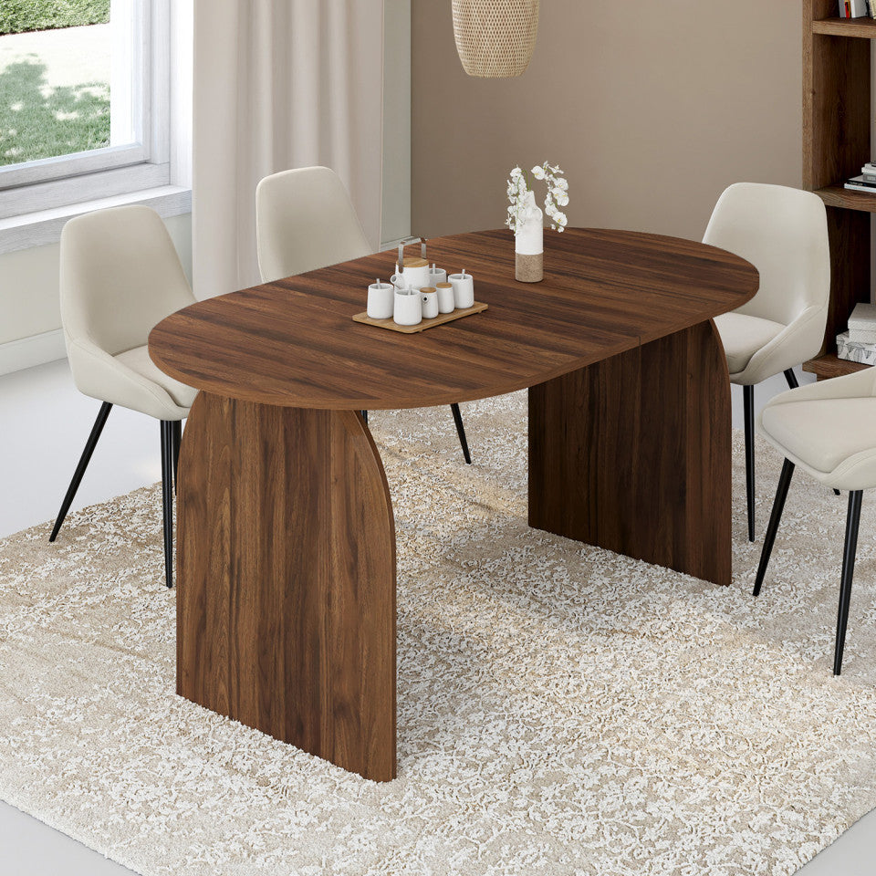 Table repas Japandi plateau extensible 160-200cm effet bois noyer