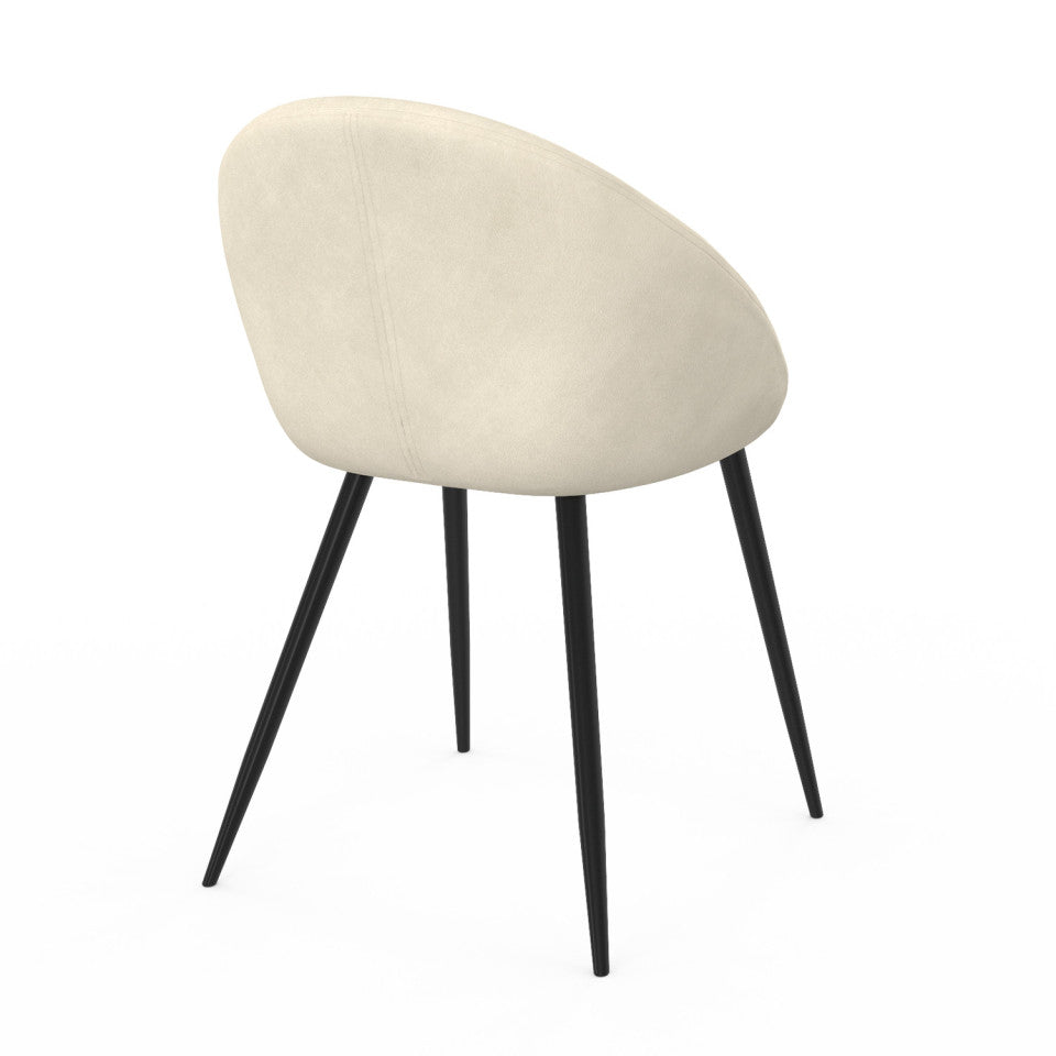 Chaises Dory en velours crème et pieds métal noirs - lot de 4