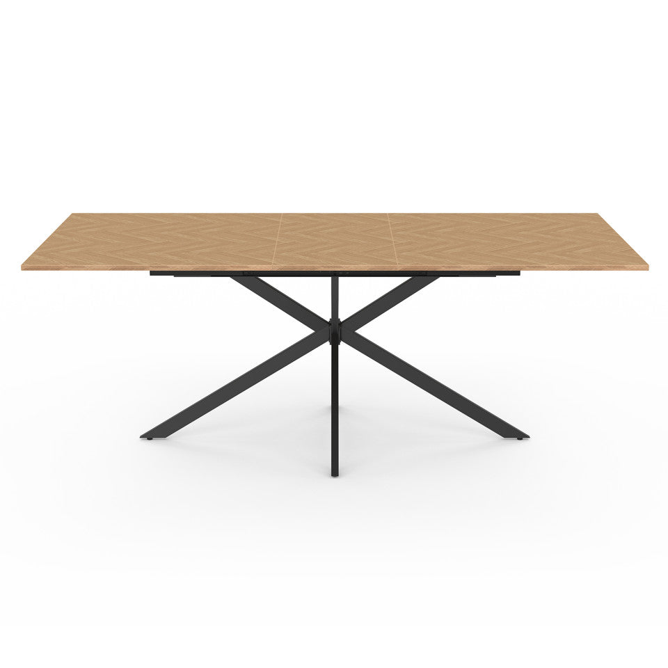 Table repas Spider plateau extensible 160-200cm effet chevron et pieds croisés noirs