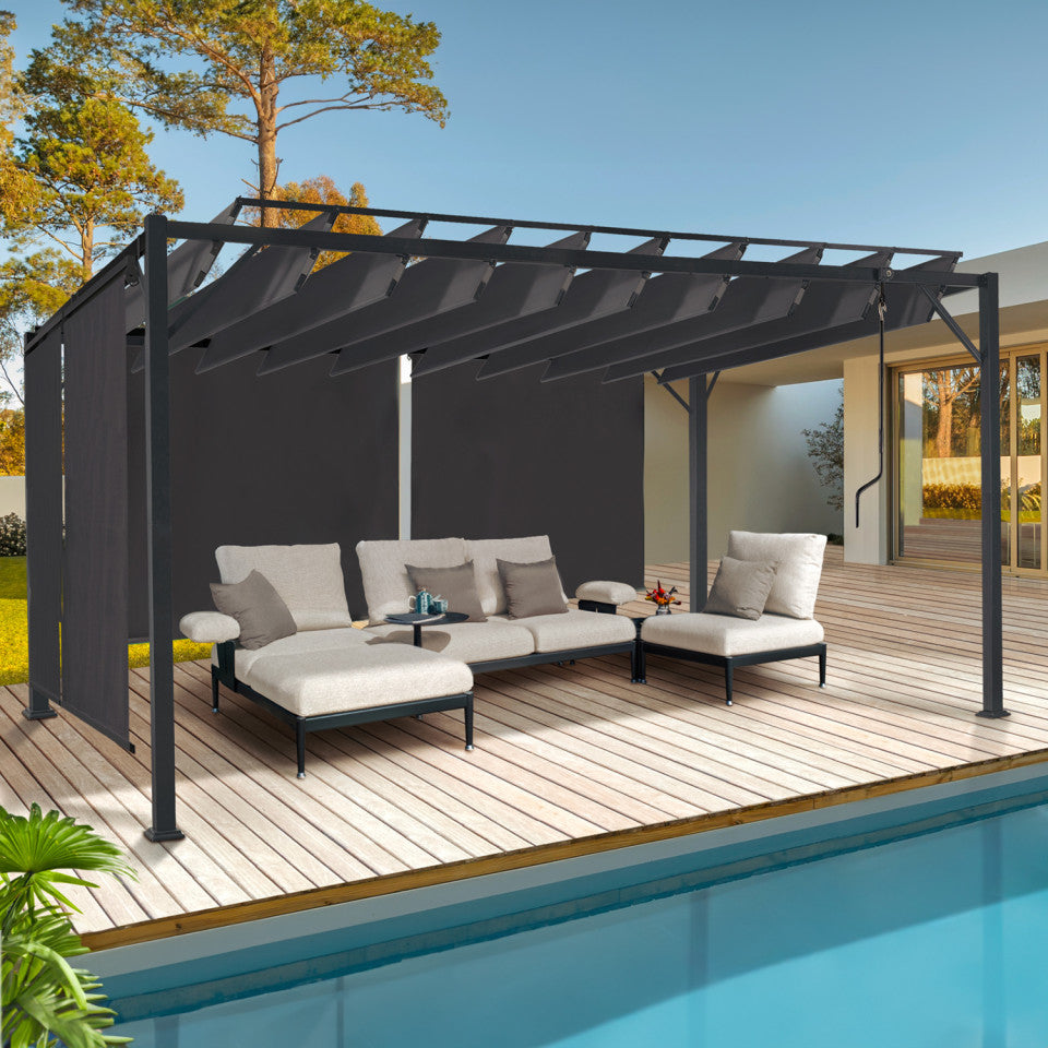 Pergola Venice 3x4 m lames orientables avec 4 stores intégrés
