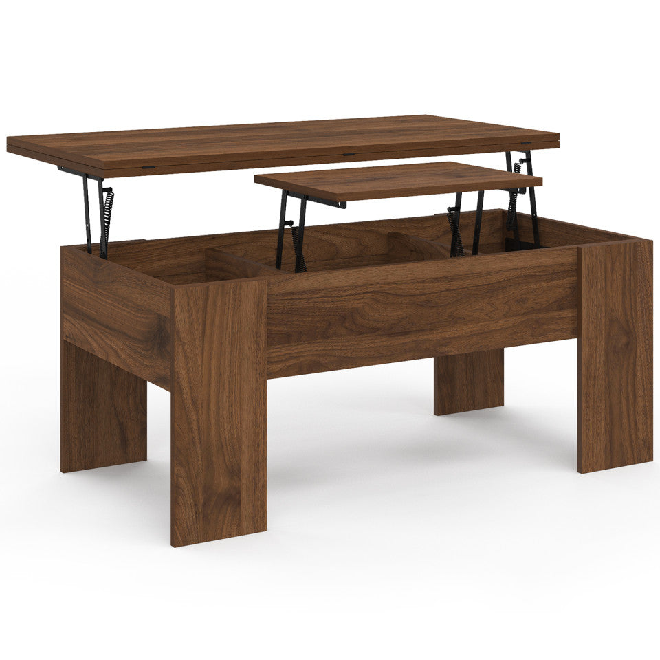 Table basse relevable dépliante effet noyer