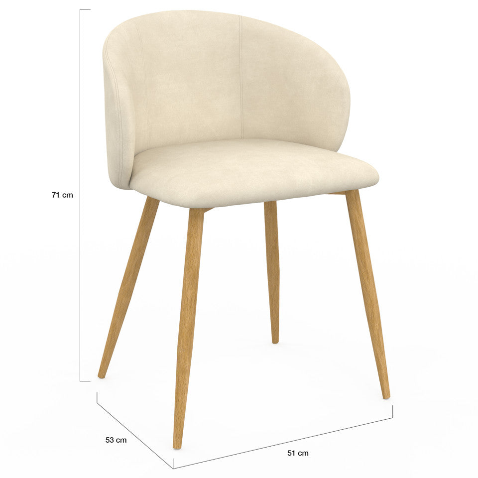 Chaises Léona velours crème et pieds métal bois - lot de 2