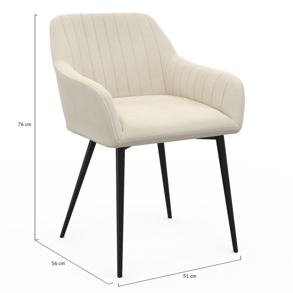 Chaises avec accoudoirs Ariana en velours crème et pieds métal - lot de 2