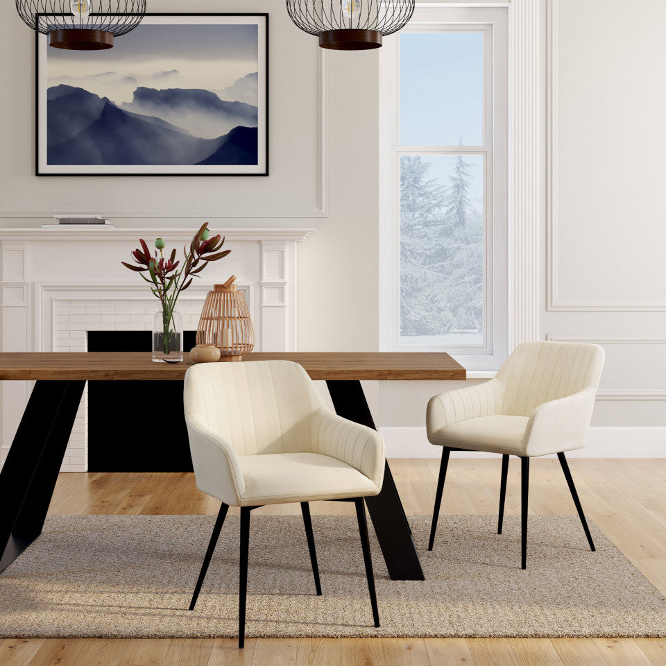Chaises avec accoudoirs Ariana en velours crème et pieds métal - lot de 2
