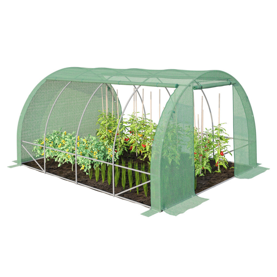 Serre tunnel de jardin 12m² verte bâche renforcée 130 gr/m² - Gamme toutes saisons
