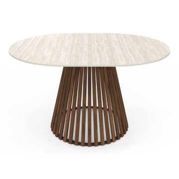 Table à manger ronde extensible Camélia Ø110-150cm effet travertin