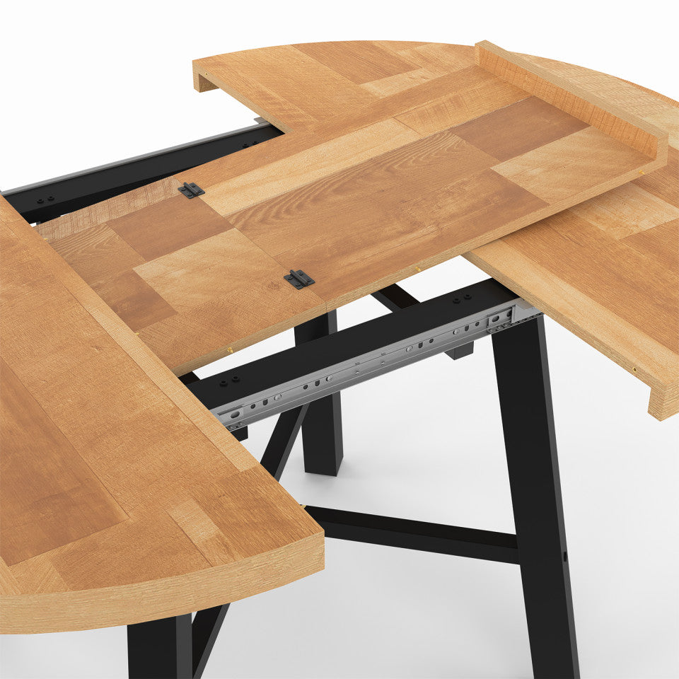 Table repas Mathilde plateau extensible 110-150cm bois et pieds noirs