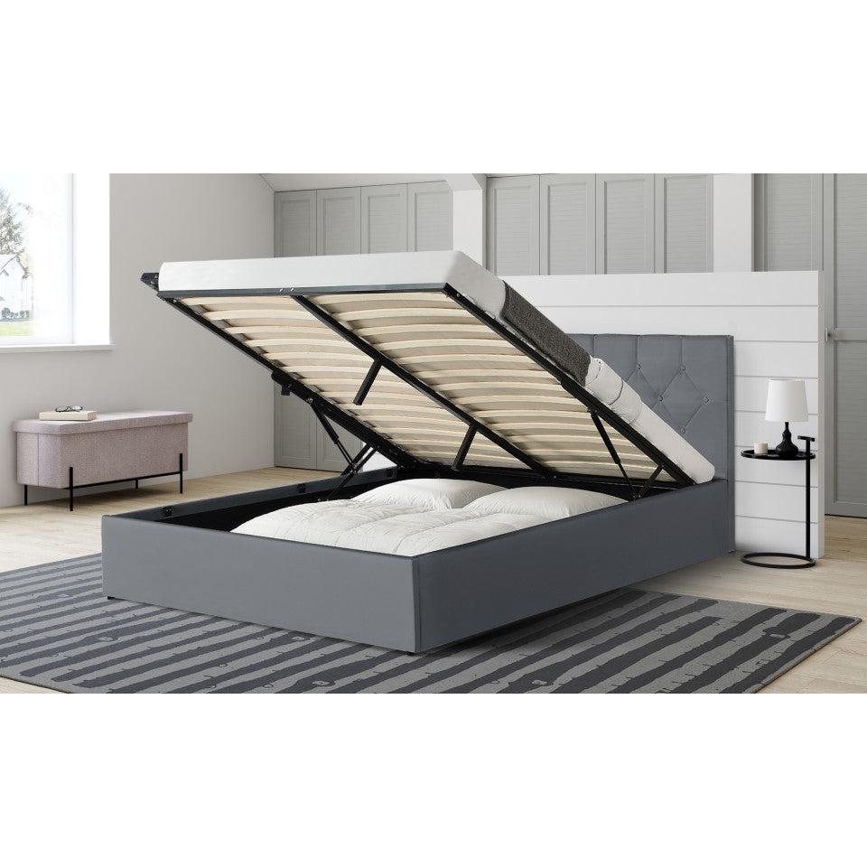 Lit coffre Hanna en PVC gris avec sommier 140x190cm