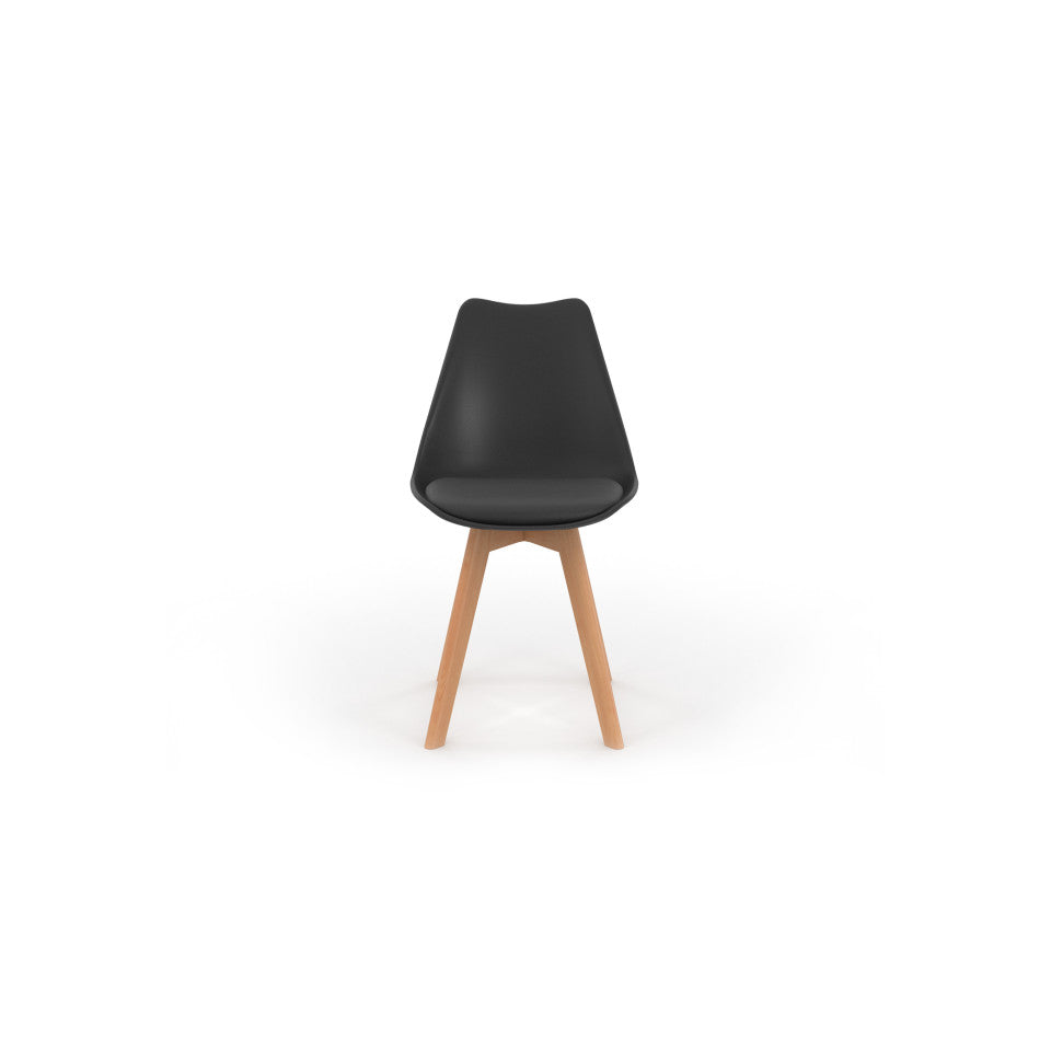 Chaises Nordia assise noire et pieds bois - lot de 6