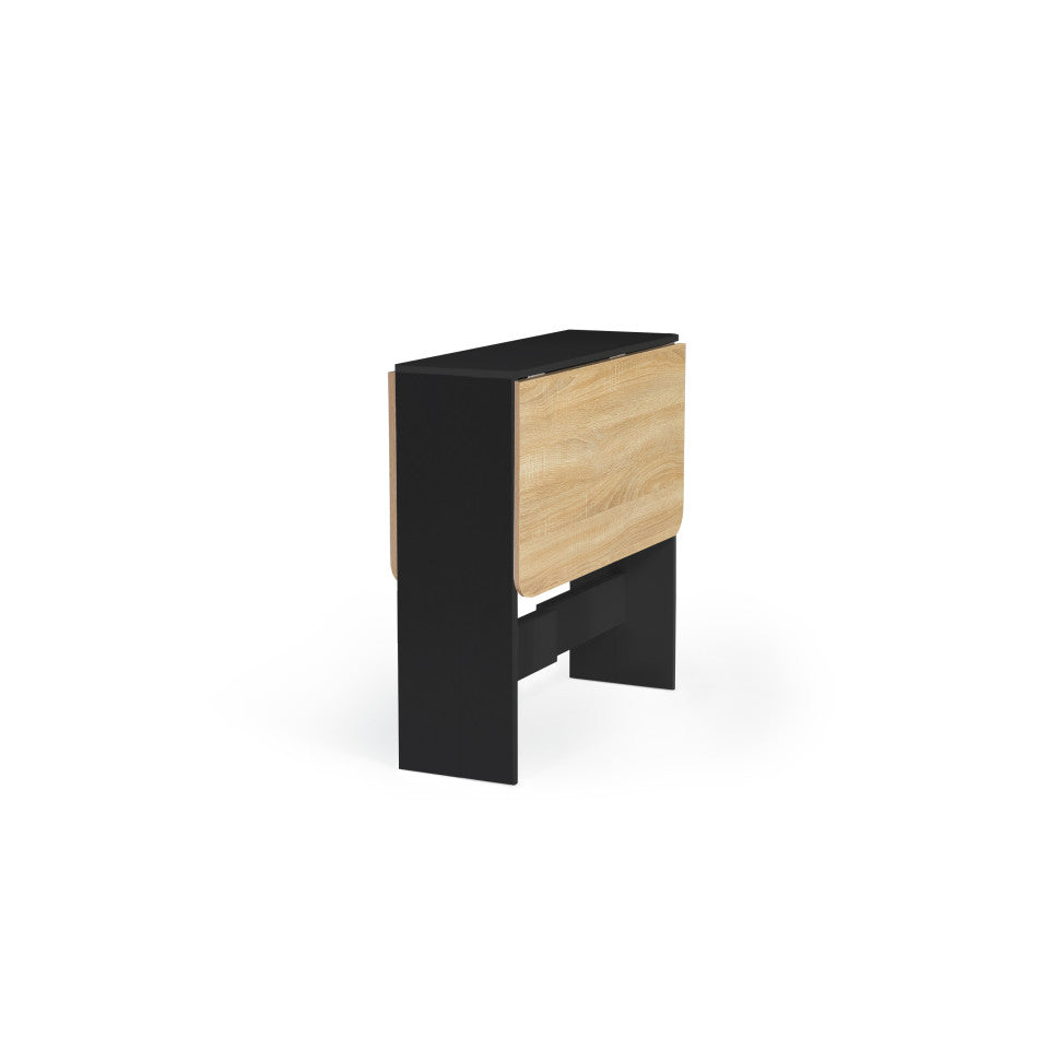 Table repas console pliable  plateau naturel et pieds noirs Edi