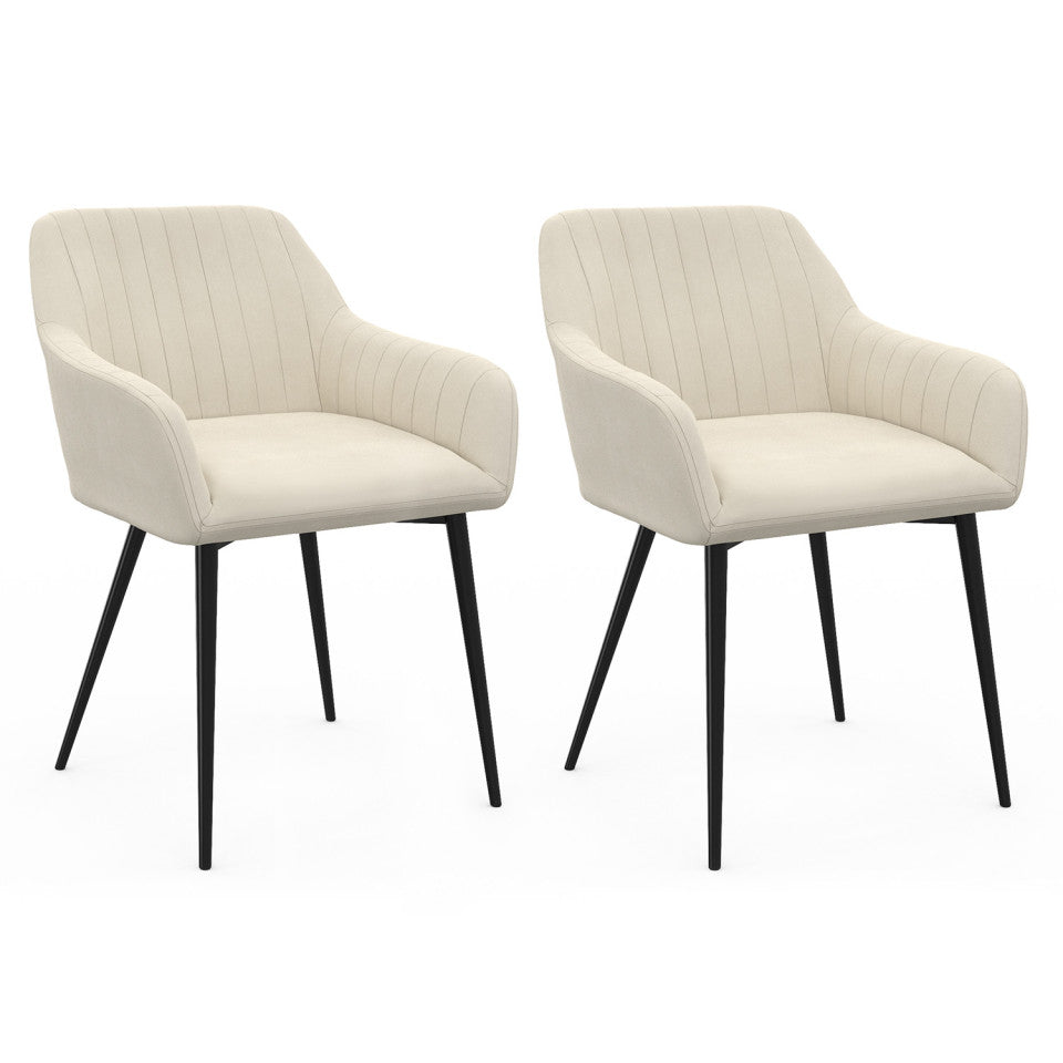 Chaises avec accoudoirs Ariana en velours crème et pieds métal - lot de 2
