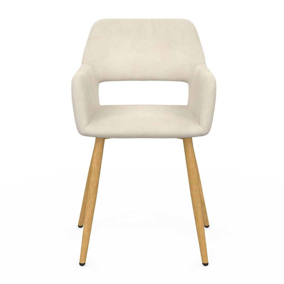 Chaises Heidi en velours beige et pieds bois - lot de 2
