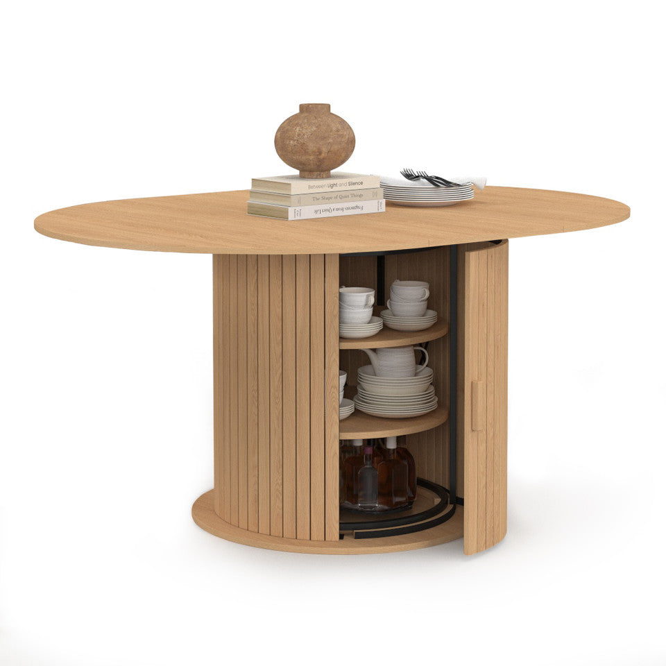 Table à manger ronde extensible Albane Ø110-150cm avec rangement