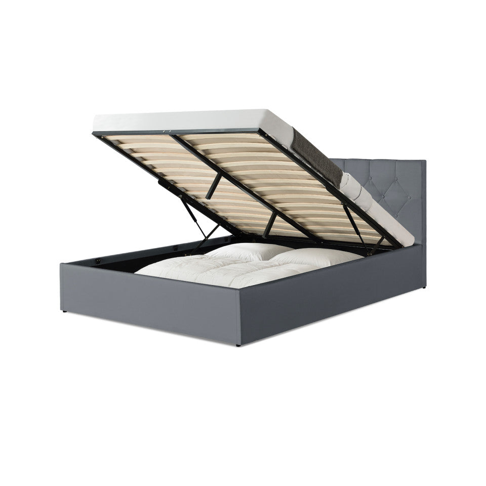 Lit coffre Hanna en PVC gris avec sommier 140x190cm