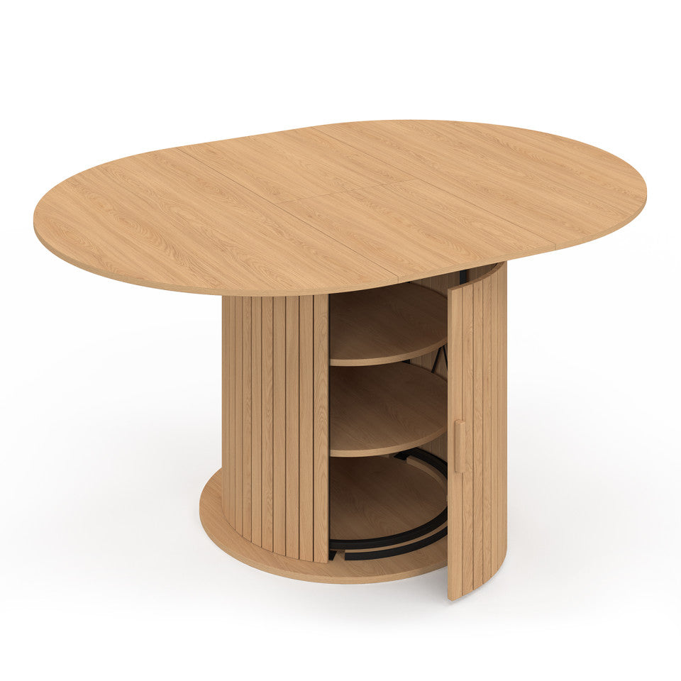 Table à manger ronde extensible Albane Ø110-150cm avec rangement