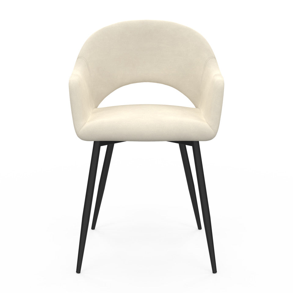 Chaises avec accoudoirs Rebecca en velours crème et pieds métal - lot de 2