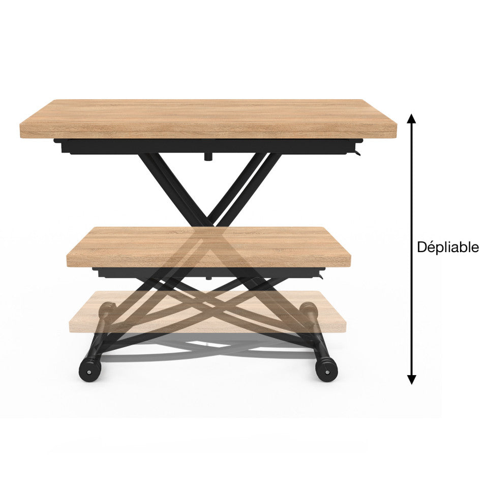 Table repas 2 en 1 Tribeca hauteur ajustable bois et noir