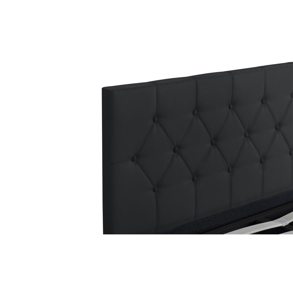 Lit coffre Hanna en PVC noir avec sommier et tête de lit 140x190cm