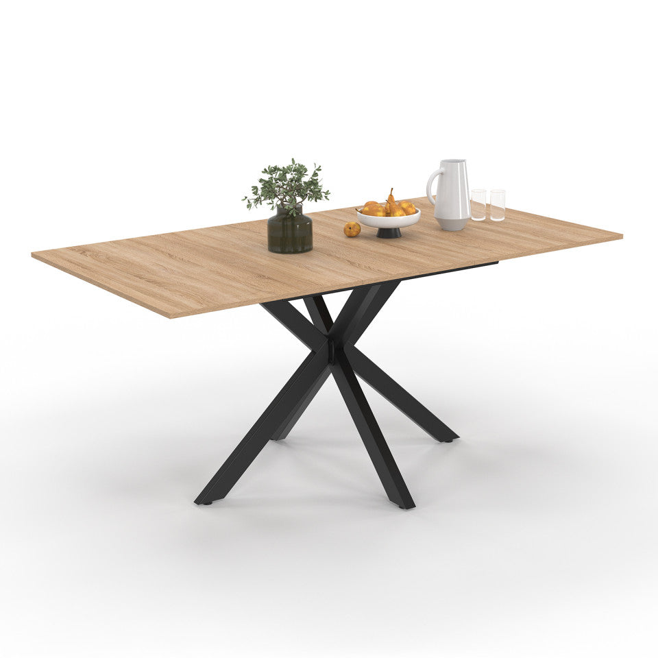 Table repas Spider plateau extensible 120-160cm et pieds croisés noirs