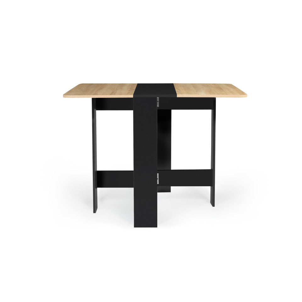 Table repas console pliable  plateau naturel et pieds noirs Edi