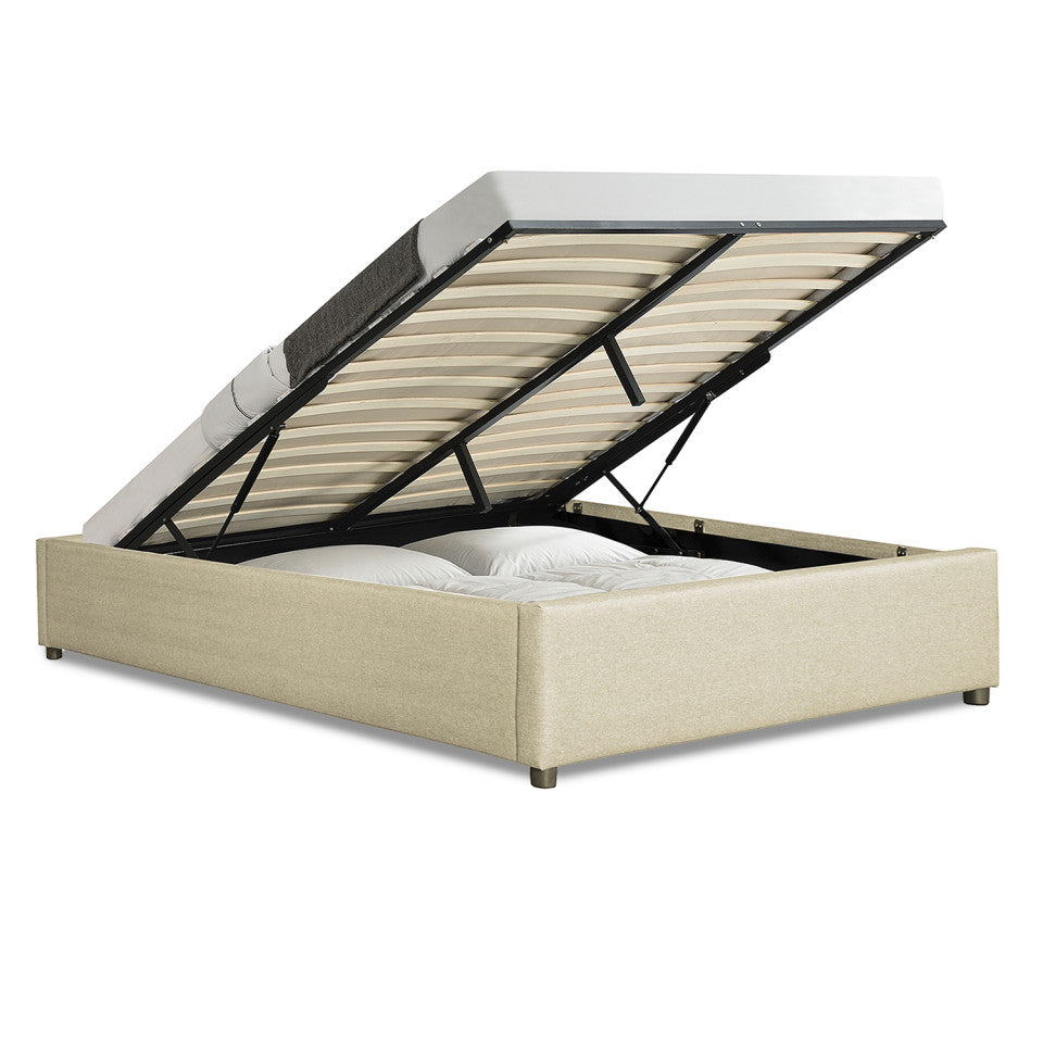 Lit coffre Otto en tissu beige avec sommier 140x190cm