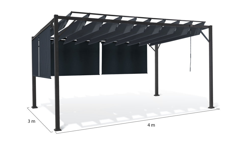 Pergola Venice 3x4 m lames orientables avec 4 stores intégrés