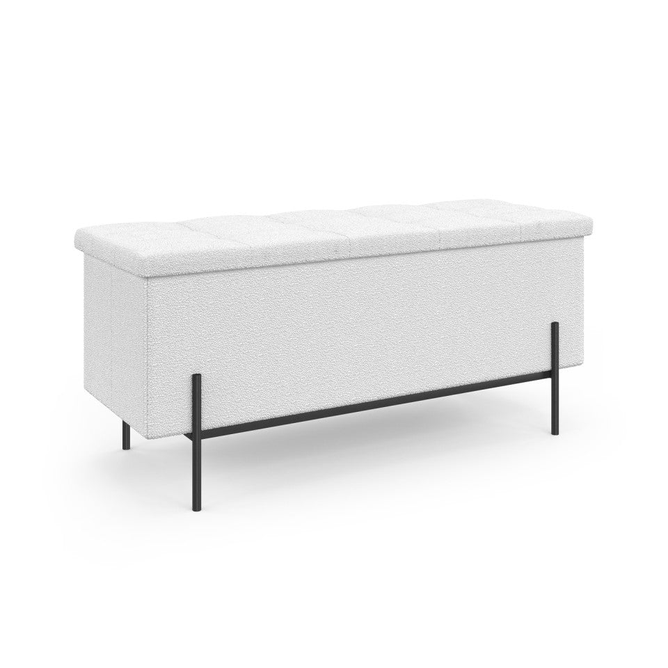 Banc coffre Loan en bouclette blanche et pieds noirs 76cm