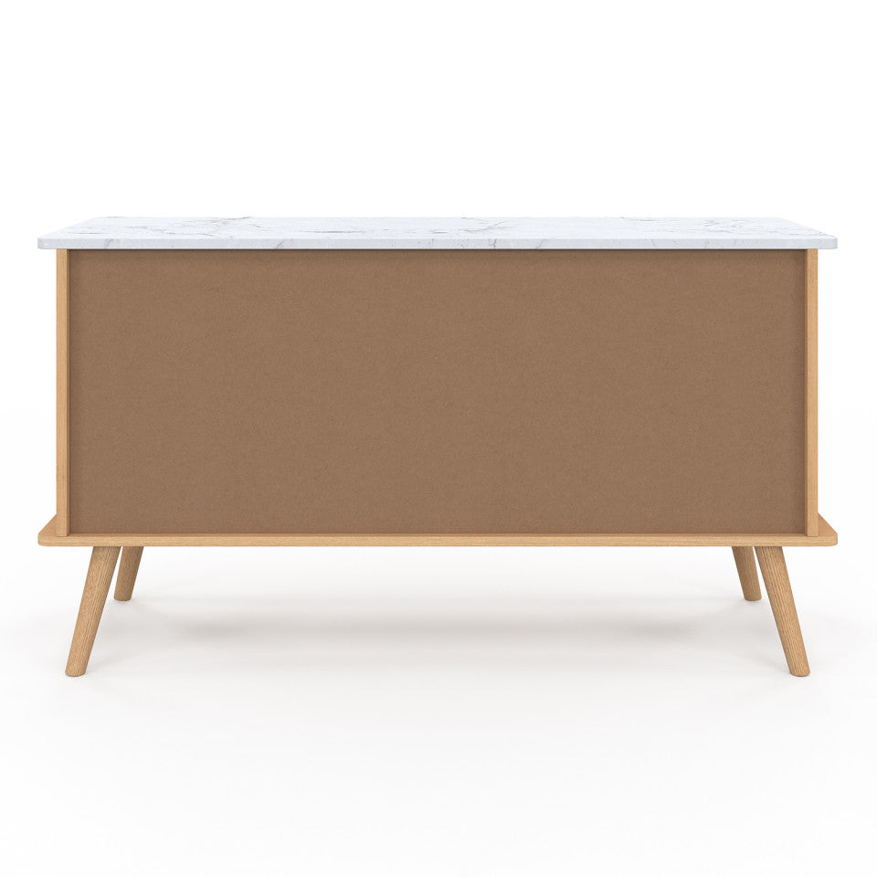 Buffet Marceau 3 portes effet lattes et dessus marbre L110cm