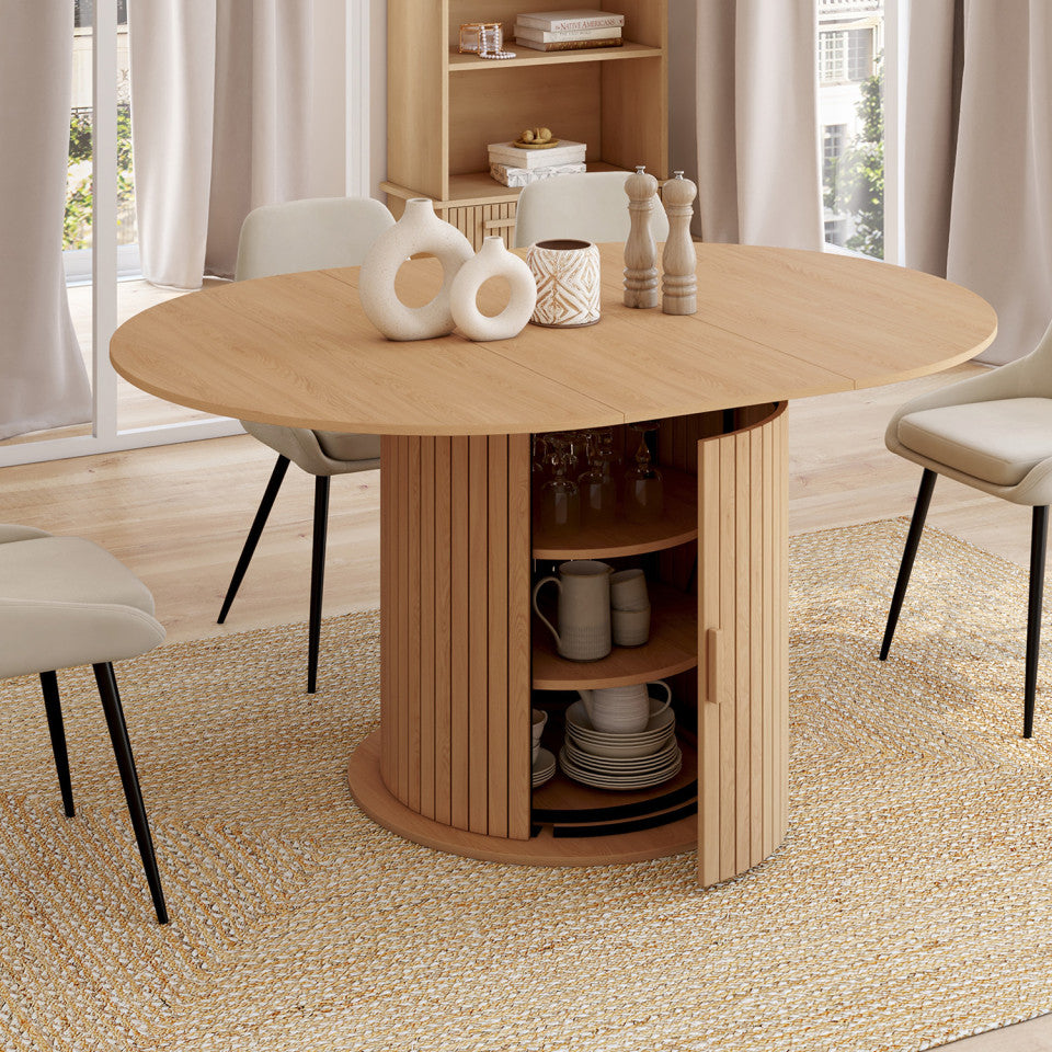 Table à manger ronde extensible Albane Ø110-150cm avec rangement