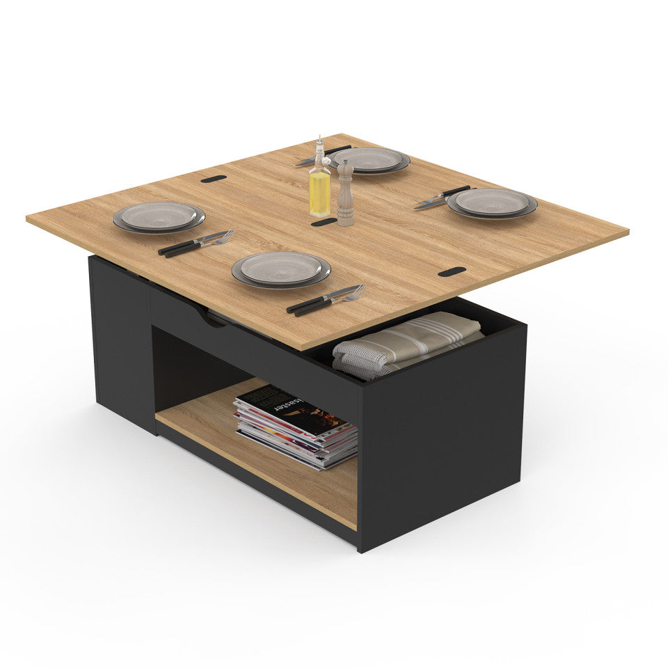 Table basse Elina relevable bois et noire