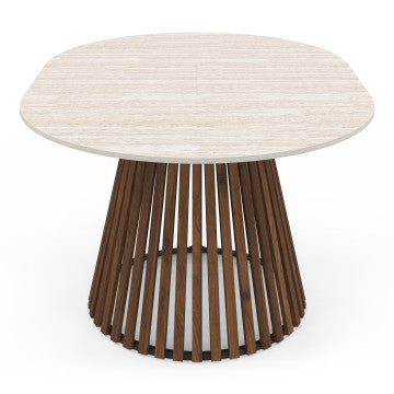 Table à manger ronde extensible Camélia Ø110-150cm effet travertin
